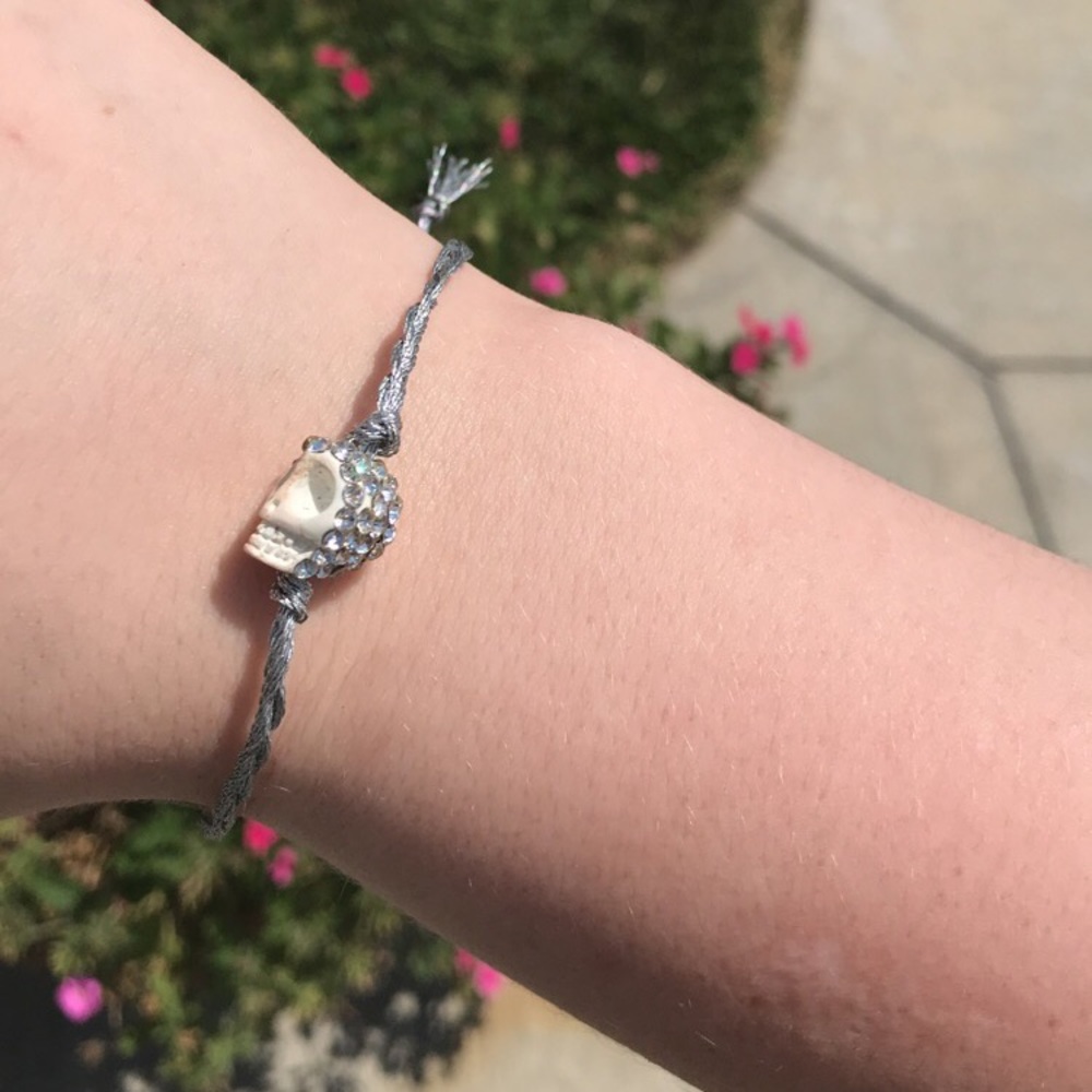 Gemstone Silver Skull Sparkle Braided Bracelet